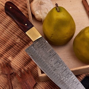 Custom Handmade Extra <b>Sharp</b> Chef <b>Knife</b> Forged Damascus Steel Rose Wood Handle Leather Sheath 8in Blade Ambidextrous Modern - Product Image 4