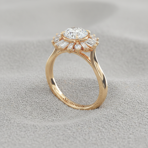 Anillo de Compromiso y Boda con Halo de Bailarina Chapado en Oro Rosa con Diamante Cultivado en Laboratorio, Diamante Baguette Tallado en Oro de 14K para Lujo Certificado - Product Image 4