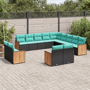 Set di divani da patio in polyrattan nero con cuscini, mobili da esterno moderni, posti a sedere da 13 pezzi per oltre 10 persone - Product Image 3