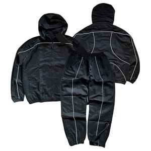 Chaqueta Cortavientos con Capucha Negra para Hombre, Estilo Deportivo de Color Sólido, Tejido de Poliéster de Secado Rápido, Ropa de Otoño - Product Image 6