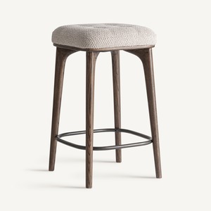 Tabouret de bar élégant en teck massif avec revêtement en tissu, chaise de bar de luxe pour café moderne, restaurant et cuisine à domicile - Product Image 1