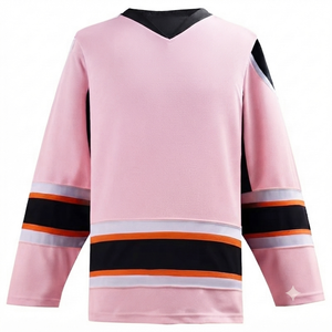 Maillot de hockey sur glace en tissu mesh respirant, anti-UV, séchage rapide, polyester, col en V, manches longues, homme adulte, personnalisable, logo sur mesure - Product Image 1