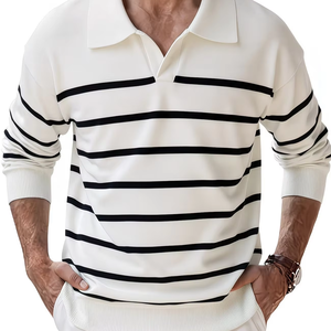 Pull tricoté doublé uni respirant et écologique pour homme, style boyfriend, col à revers, style japonais, manches longues, doux, pour l'hiver - Product Image 1