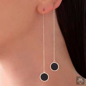 PRAO <b>Black</b> round Glitz Anti-Tarnish Thread Danglers Fashion <b>Dangle</b> <b>Earrings</b> - Product Image 4