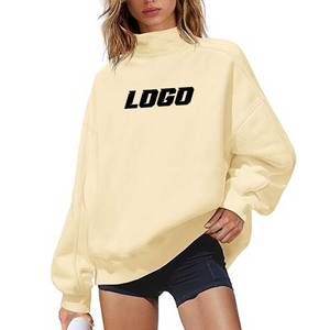 Vêtements de rue décontractés, col montant avec logo sur le devant, en molleton, 100% coton doux, coupe ample et décontractée, col montant pour femme, personnalisable OEM - Product Image 5