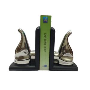 Wholesale Bookend Elegant Classic Aluminium <b>With</b> Wooden Base Decorative Silver Polish Bookends for <b>Bookshelf</b> - Product Image 1
