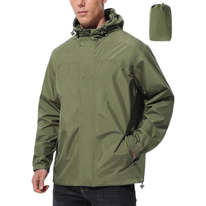 Chaqueta Cortavientos Impermeable con Capucha para Hombre, Color Verde Oliva, Informal, para Primavera, para Actividades al Aire Libre, Ligera, de Poliéster, Corte Regular - Product Image 1