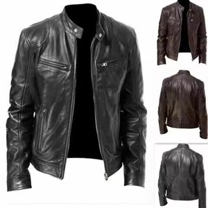 Chaqueta de Motociclista Casual para Hombre, de Cuero Sintético, con Cuello Alto, Cierre Frontal, Resistente al Viento y Transpirable, para Otoño e Invierno - Product Image 1