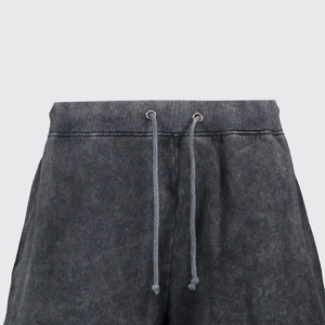 Shorts en molleton 100% coton, taille mi-haute, avec cordon de serrage, délavé à l'acide, style vintage, pour homme, streetwear, vêtements décontractés, modèle vierge - Product Image 2