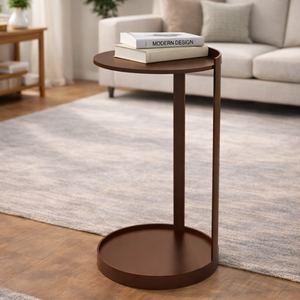 Mesa Auxiliar Contemporánea de Metal Marrón con Base Circular, Duradera y que Ahorra Espacio, en Forma de C, para Sofá, Salón, Muebles para el Hogar - Product Image 4