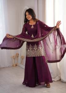 Designer Party Wear Bridal Wear Embroidery Sequence Work Fandy <b>Silk</b> Top With Bottom And Dupatta Fully Stitched Ready To Wear Set - Product Image 5