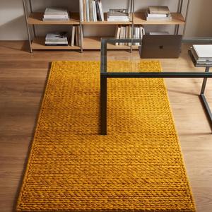 Tapis moderne en laine unie jaune moutarde, tissé à la main texturé, à poils moyens, tapis de salon moderne à boucles pour la décoration intérieure - Product Image 3