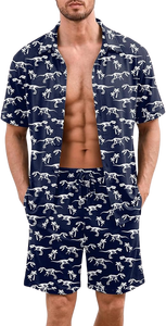 Ensemble 2 pièces de style hawaïen tropical pour hommes, chemise boutonnée et short assorti, tenue d'été - Product Image 3