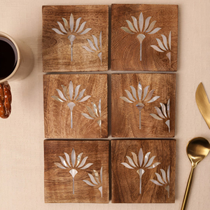 Luxury Wooden Square <b>Coaster</b> With Mother Of Pearl Lotus Inlay For Coffee Table <b>Drink</b> <b>Coasters</b> Heat Mat Kitchen Decoration - Product Image 5