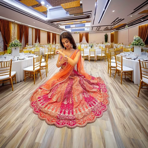 Conjunto de Lahenga Choli y Dupatta con Tela Georgette, Bordado con Lentejuelas y Espejos Reales - Product Image 1