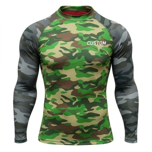 เสื้อแรชการ์ดแขนยาวป้องกันแสงแดดสำหรับผู้ชาย พิมพ์โลโก้ได้ตามต้องการ เสื้อรัดรูปแห้งเร็วสำหรับเล่นเซิร์ฟและว่ายน้ำ ผลิตจากผ้าสแปนเด็กซ์/โพลีเอสเตอร์ น้ำหนัก 220 กรัม - Product Image 1