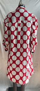 Vestido Midi de Algodón y Lino con Estampado de Lunares, Manga Abullonada, Cuello Camisero, Corte Holgado, Estilo Camisa, para Mujer, Informal, Verano, Oficina - Product Image 3