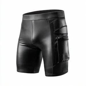 Shorts de cyclisme pour hommes en laine et cuir PU écologiques, à compression, taille haute élastique, coupe ajustée - Product Image 1