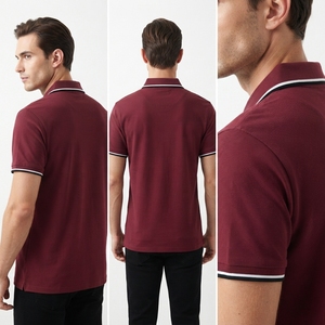 <b>Men's</b> <b>Burgundy</b> Solid Knitted 100% Cotton for <b>Shirt</b> Quick Dry Short Sleeve Casual Business Uniform OEM ODM Wholesale - Product Image 4