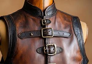 Men's <b>Black</b> Leather Buckle <b>Vest</b> Stand Collar Zipper Closure Outerwear - Product Image 2