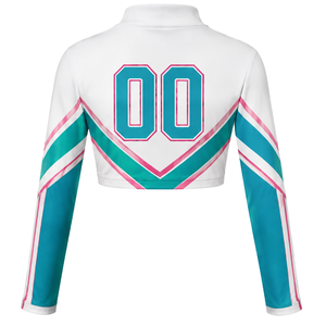 Teal Pink White Sublimated Cheer <b>Long</b> Sleeve Uniform Set Pleated <b>Skirt</b> Team Athletic Sportswear Training Practice Performance - Product Image 2