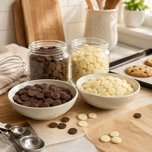 Delicious Bulk Sugar Free Dark & White <b>Chocolate</b> Chips Packed In Custom Packaging Box For <b>Chocolate</b> Wholesale Buyers - Product Image 1