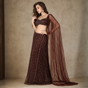 Luxury Hand Embellished Designer <b>Lehenga</b> Choli Set for Women | Sheer Cape Sleeves Party Wear Wedding Reception Bridal Festive - Product Image 4