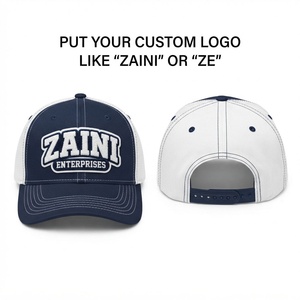 Casquette Trucker Premium en Sergé de Coton Imperméable 280 GSM Bleu Marine et Blanc 5 Panneaux Dos en Maille Logo Brodé Personnalisé Réglable Unisexe - Product Image 1