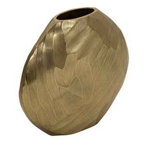 Artisanal Brushed Brass Aluminum Vase - Slim Textured Metal <b>Tabletop</b> Centerpiece for Contemporary Interiors - Product Image 6