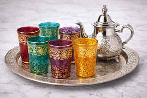 Service à thé marocain le plus vendu : 6 verres, un plateau, une théière, dans un coffret cadeau - Product Image 2