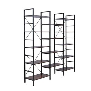 Libreria Industriale Vintage Francese a 5 Ripiani in Legno e Metallo, Scaffale Triplo Largo Aperto, Grande Etagere - Product Image 5
