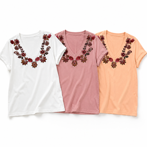 Women's 100 Cotton V Neck Paisley Print T-Shirt Short Sleeve Casual OEM ODM Manufacturer - Product Image 6