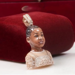 Pendentif Thème Mignon avec Visage de Fille, en Argent 925, Sertissage Moissanite, Bijou Femme, Breloque Cadeau, Pendentif Photo Personnalisé - Product Image 4