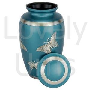 Urne funéraire classique gravée en forme de papillon bleue pour cendres d'adultes, souvenir commémoratif élégant, accessoires funéraires. - Product Image 3