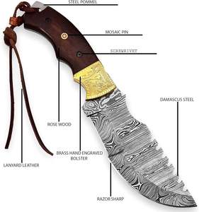 Cuchillo de Supervivencia de Alta Gama, Acero Damasco de Grado Industrial, Mango de Acero Damasco, Funda de Cuero - Product Image 4