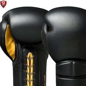 SUMROOS SI-BG-1992 Boxing Gloves Black Gold Cowhide <b>Leather</b> 16-Oz Durable Protective Comfortable Adjustable <b>Wrist</b> <b>Strap</b> Training - Product Image 2