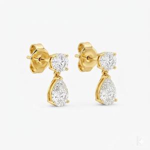 Boucles d'oreilles pendantes en diamant de laboratoire 4 carats (TCW) rond à poire en or blanc 14K et argent sterling, idéales pour mariage - Product Image 5