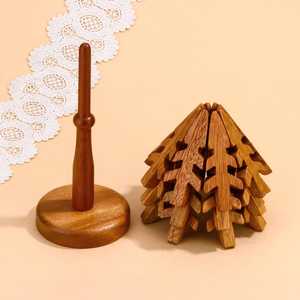 Wooden <b>Christmas</b> Tree Trivet Set Heat Resistant Coaster <b>Mats</b> Irregular Shape <b>Table</b> Decoration Handmade Natural Wood Design - Product Image 2