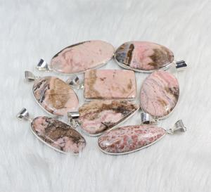 Wholesale Natural Rhodochrosite Opaque Gemstone Pendant 925 Sterling Silver Plated Oval Teardrop Handmade Jewelry Charms - Product Image 6