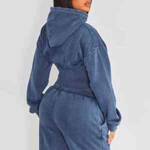 Conjunto de Sudadera Corta con Capucha y Pantalones de Chándal de Dos Piezas al por Mayor para Mujer, de Forro Polar Personalizado, Oversize, de Invierno, 100% Algodón con Estampado - Product Image 2