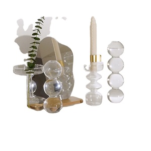 Porte-bougie en verre transparent tendance, moderne, pour bougies coniques, ambre, noir, transparent, avec motif Saint-Valentin, fait main, en soie et métal, forme cylindrique - Product Image 1