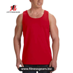 JUST FITNESS GEARS Débardeur pour homme en coton 100% bleu uni, séchage rapide, col rond, tricoté, 220g - Product Image 1