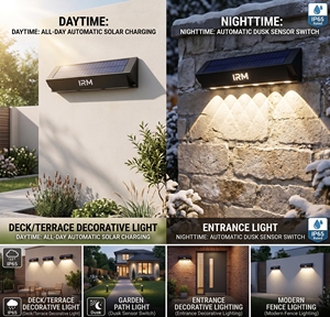 Modern Solar LED Wall <b>Light</b> 6 LEDs IP65 Waterproof Auto On/Off Dusk Sensor Warm White Energy Saving Terrace Garden <b>Outdoor</b> <b>Light</b> - Product Image 1