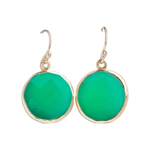 Boucles d'oreilles pendantes en onyx vert rond pour femmes en argent sterling 925 - Product Image 1