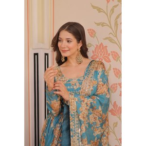 Vestido de Chifón de Diseñador con Dupatta para Fiestas - Product Image 3