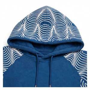 Sweat à capuche unisexe NEXTEX Ocean Ripple, bleu marine et blanc, en molleton de coton doux, chaud, avec motif graphique - Product Image 5