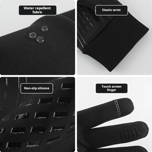 Gants de course à doigts entiers unisexes, respirants, en polyester et nylon, pour le cyclisme en extérieur, fermeture à enfiler, noirs - Product Image 4