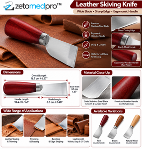 Cuchillo para Recortar Cuero DUJISO, Hoja Curva de Acero de 16.7cm, Mango de Madera Rojo Marrón, Herramienta para Recortar Cuero y Joyería ZETOMEDPRO - Product Image 2
