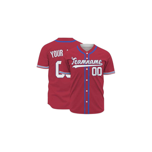 เสื้อเบสบอลสีแดงแขนสั้นพิมพ์ลายแบบซับลิเมชั่น ระบายเหงื่อได้ดี สำหรับผู้ใหญ่และเยาวชน สั่งซื้อจำนวนมากได้ กำลังเป็นที่นิยมอย่างมาก - Product Image 1