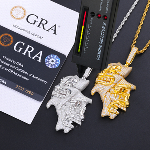 925 Silver Lab Grown Diamond Double <b>Face</b> <b>Mask</b> Pendant Cuban Chain Luxury Mens Statement Jewellery - Product Image 2